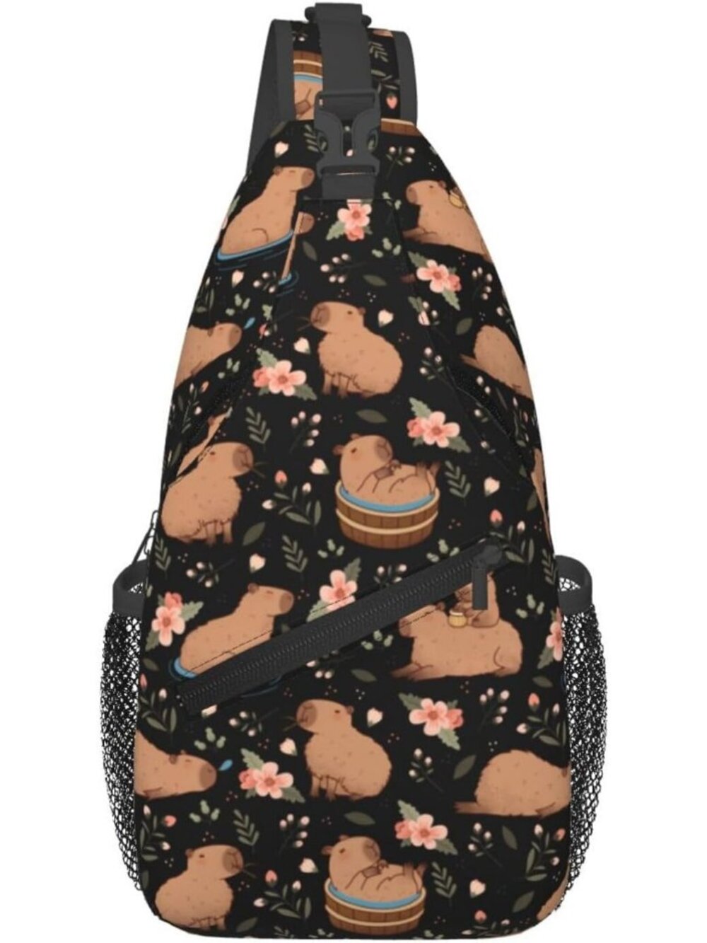 Unisex Black Tan Butterfly Sling Backpack Hiking Chest Shoulder Crossbody Bag